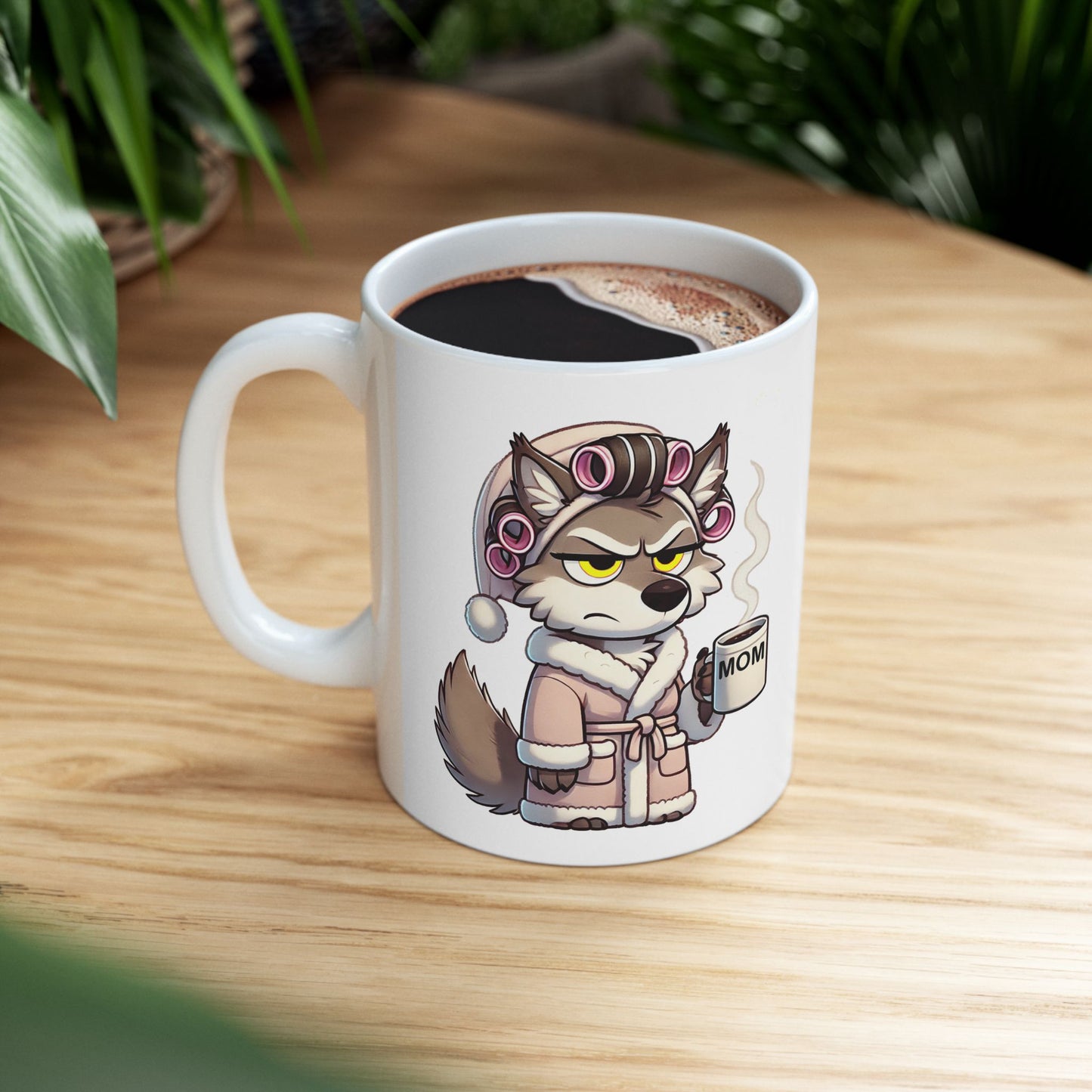 CURLERS AND COFFEE YELLOW EYES MOM CUP- MUG