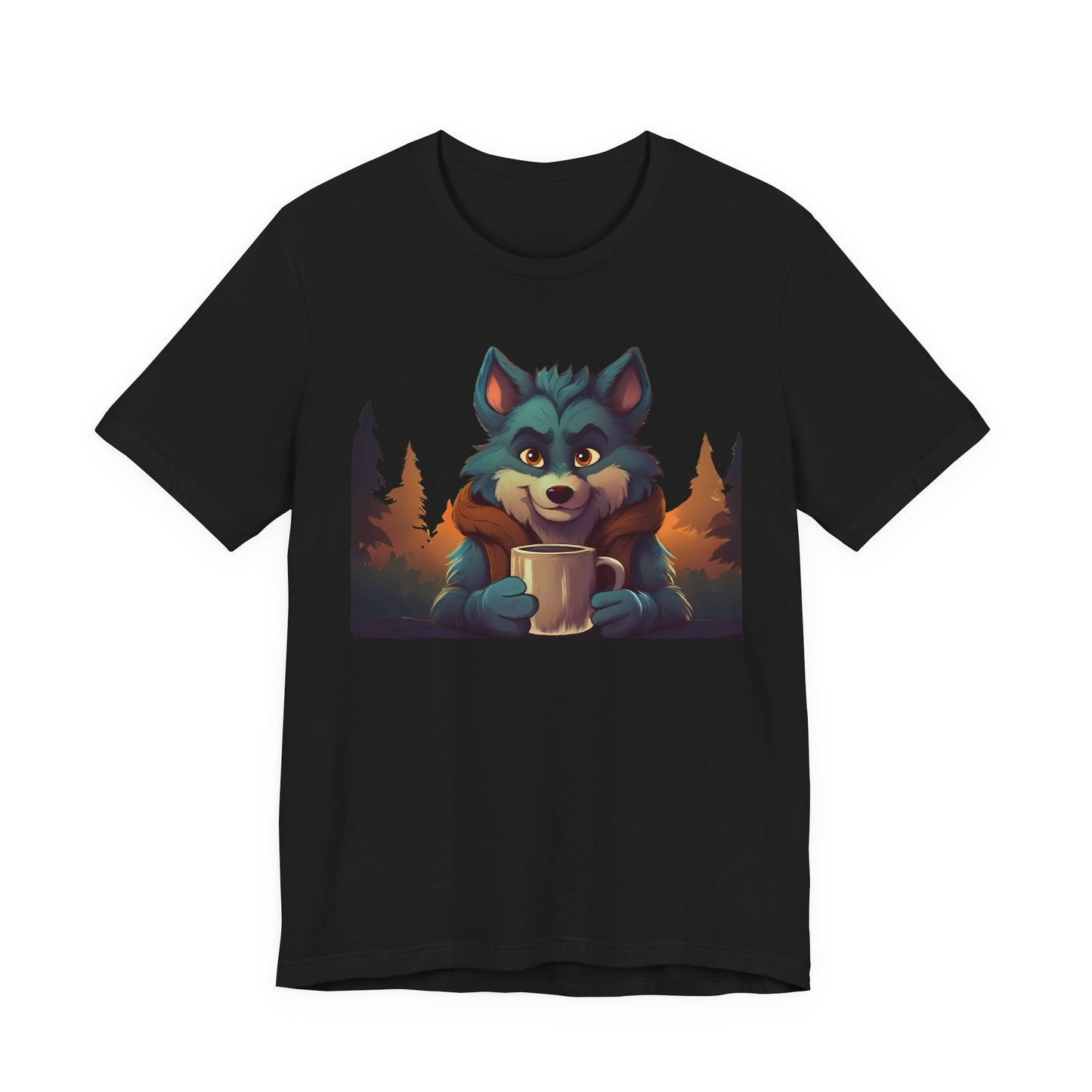 Happy Camper Wolf with coffee