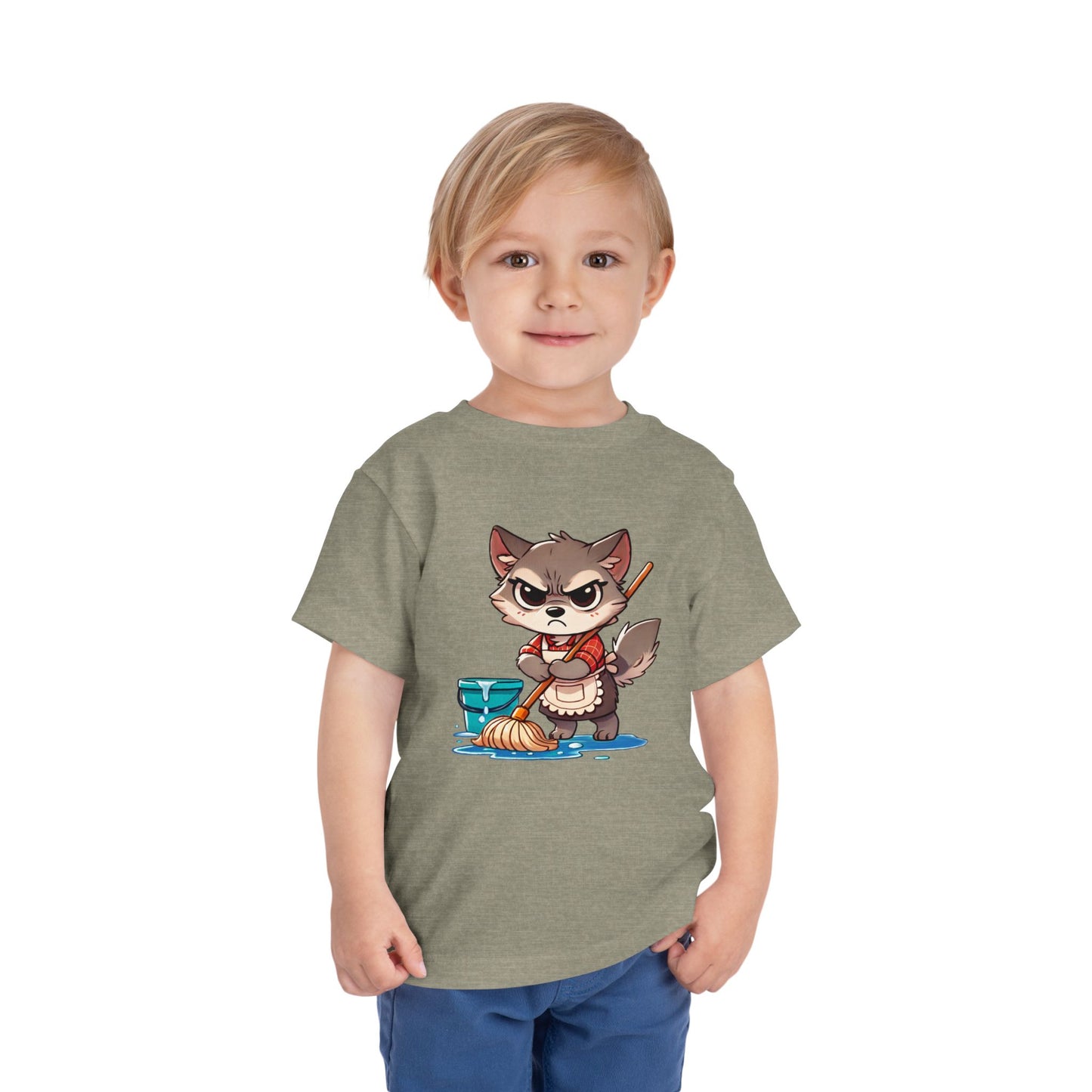 Toddler Tee — Grumpy Wolf girl with mop
