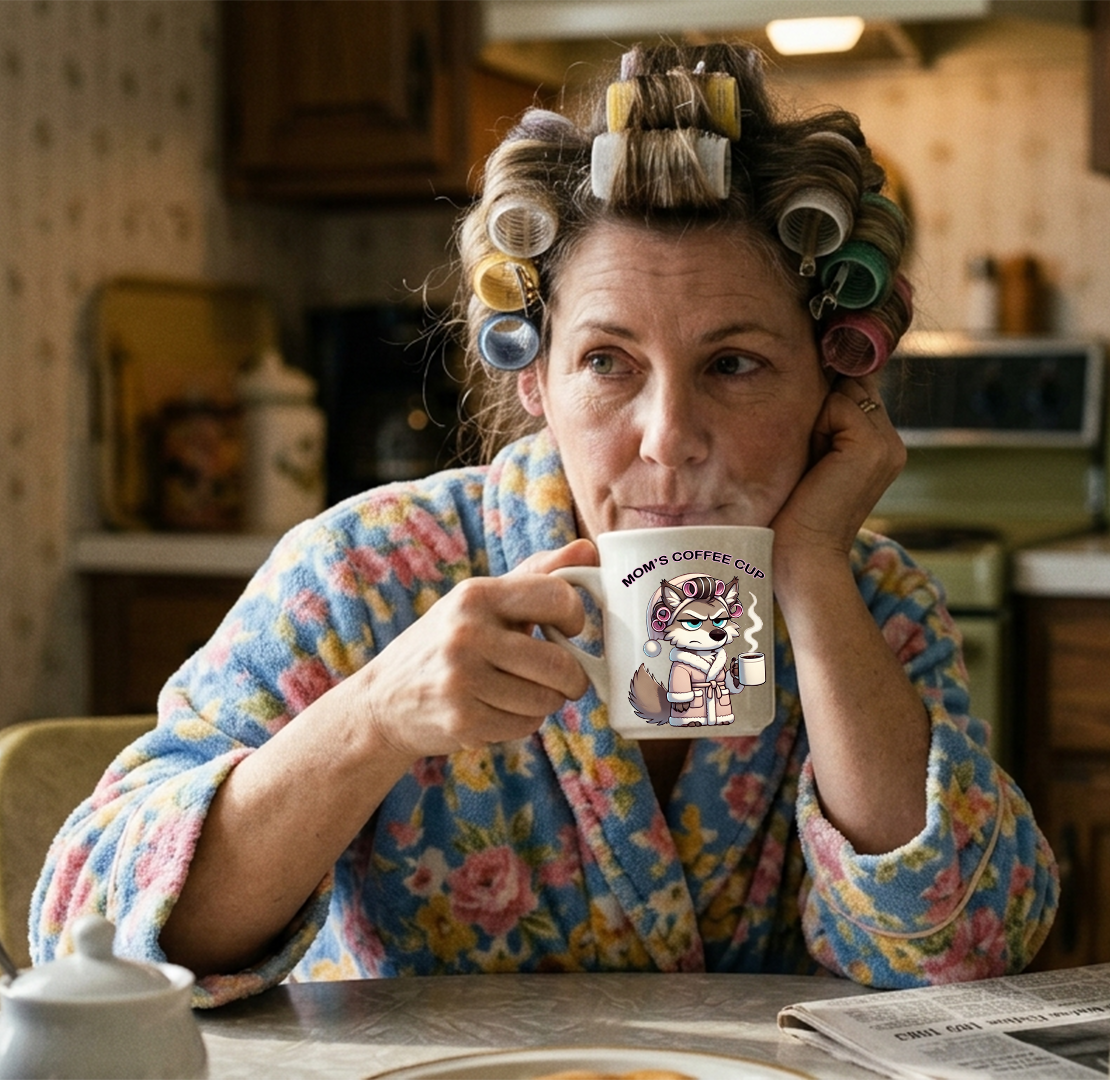 CURLERS AND COFFEE BLUE EYES- MOMS COFFEE CUP- - MUG