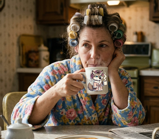 CURLERS AND COFFEE BLUE EYES -MUG