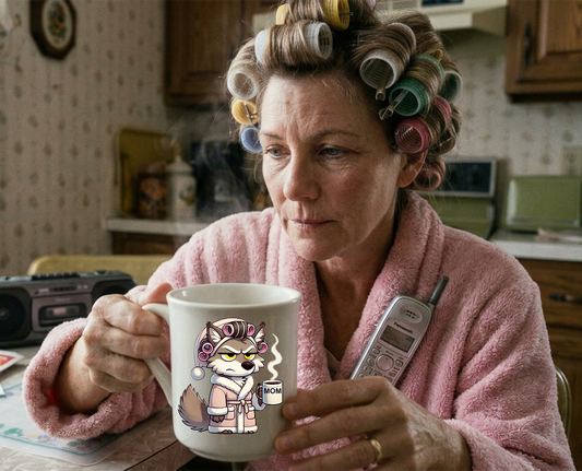CURLERS AND COFFEE YELLOW EYES MOM CUP- MUG